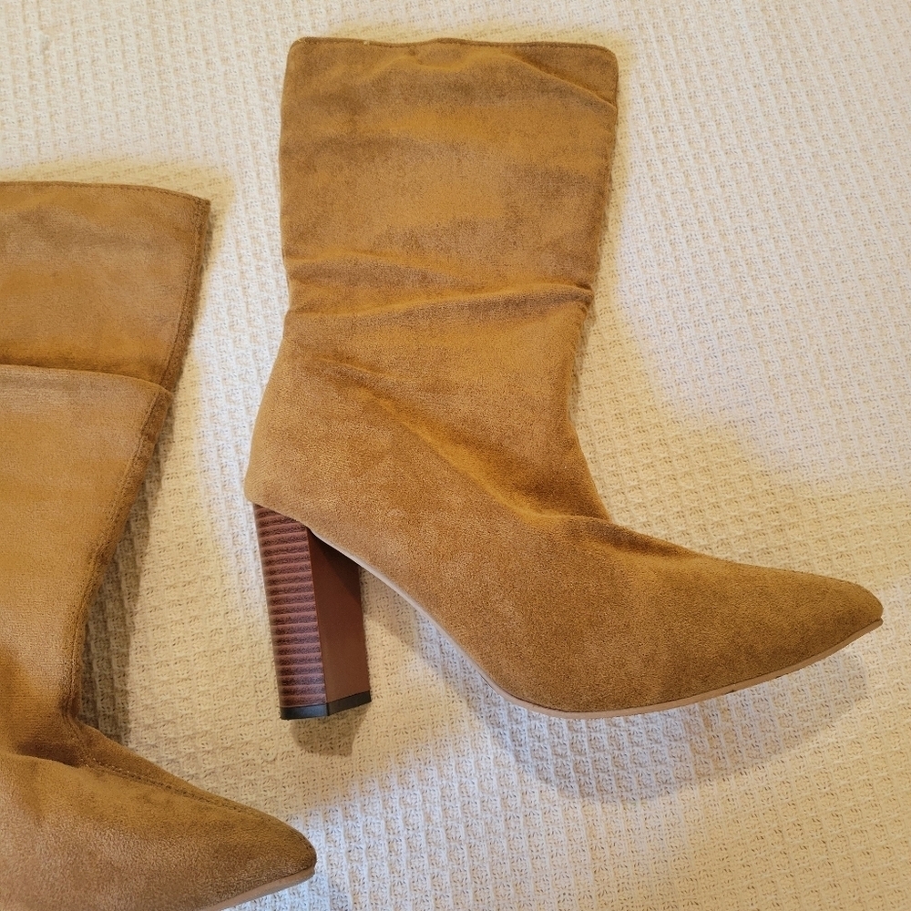 Elegant Tan Suede Heeled Boots - Picture 3 of 10